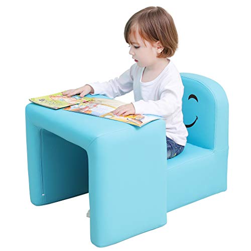 Multifunktionaler Kinder Sessel, Mode Life Kids Set Stuhl und Tisch/Hocker mit Funny Smile Face für Jungen und Mädchen (Blau) von Emall Life