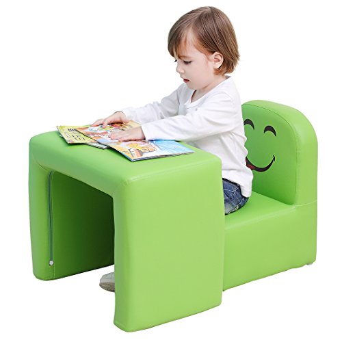 Multifunktionaler Kinder Sessel, Mode Life Kids Set Stuhl und Tisch/Hocker mit Funny Smile Face für Jungen und Mädchen (Grün) von Emall Life