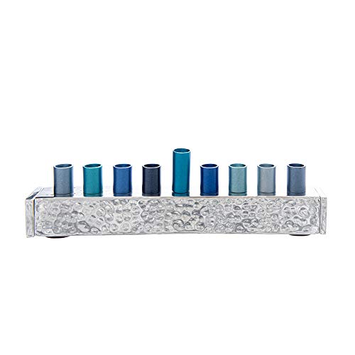 Yair Emanuel Small Hanukkah Menorah - Strip - Blue von Yair Emanuel