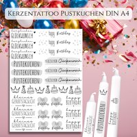 Pustekuchen Kerzentattoo, Happy Birthday, Herzlichen Glückwunsch, Din A4 Kerzenfolie, Wasserschiebefolie, Kerze Diy von EmasLaedchen