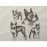 Boston Terrier - Hund Skizze Quilt Block von EmbDesignsbyKaren