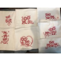 Redwork, Eulen, Maschine Bestickt Mehl Sack Geschirrtuch von EmbDesignsbyKaren