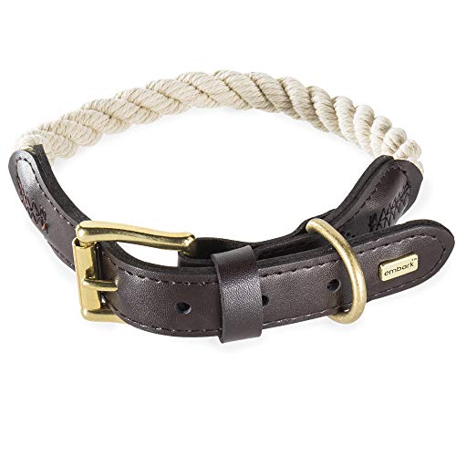 Embark Pets Country Dog Hundehalsband, geflochtene Baumwolle und Leder-Finish, klein, mittel, groß und extra groß, Welpenhalsband, langlebig und robust für Training, Spazierengehen, Laufen von Embark Pets