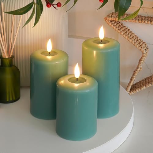 Ember Candles™ 10 cm, 12,5 cm & 15 cm Signature Salbeigrün LED Indoor Flackernde Batteriekerzen - 100% echtes Wachs, ultra-realistisch, flammenlos, handgegossenes Design, 6-Stunden-Timer (ohne von Ember Candles
