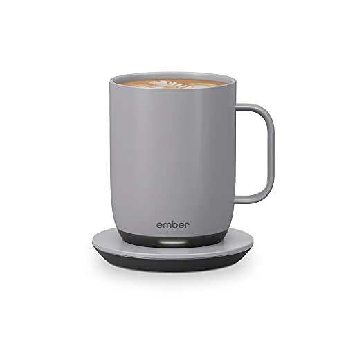 Ember Smart Mug 2 mit Temperatureinstellung – 414 ml, per App steuerbar, wiederaufladbarer, aufheizbarer Kaffeebecher mit Intelligent LED Display, 80-Minuten-Akku und verbessertes Design, Grau von Ember