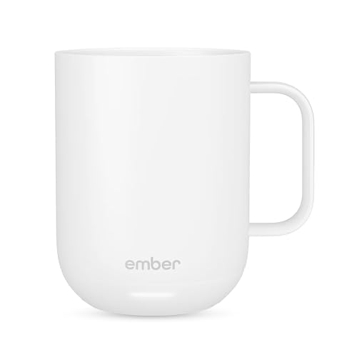 Ember Smart Mug 2 mit Temperatureinstellung – 414 ml, per App steuerbar, wiederaufladbarer, aufheizbarer Kaffeebecher mit Intelligent LED Display, 80-Minuten-Akku und verbessertes Design, Weiß von Ember