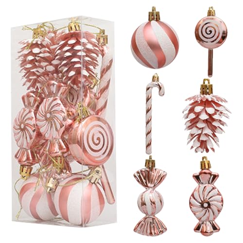 13 Stück Weihnachtskugeln Kunststoff Set,Weihnachtsbaumkugeln Weihnachtskugel Ornament Set Weihnachtsbaum Hängedekoration,Weihnachtskugel Dekoration für Weihnachtsbaum Dekorationen (Rose) von Embhlitfe