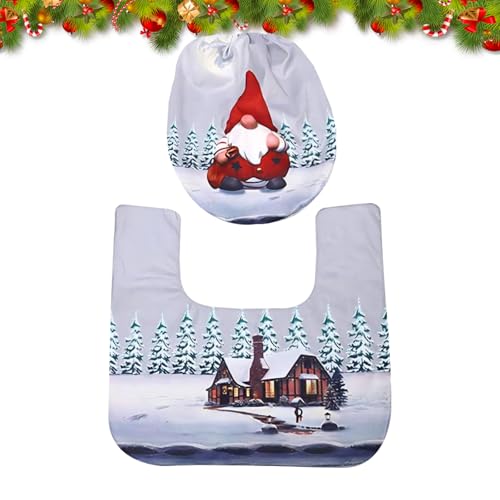 2 Stück Weihnachts Toilettensitzbezüge,WC Deckelbezug Weihnachtsteppich Dekorationen Weihnachts Toilettenbezug mit Matte,Weihnachtsmann Toilettensitzbezug und Teppichset für Toilettendeckeldekor von Embhlitfe