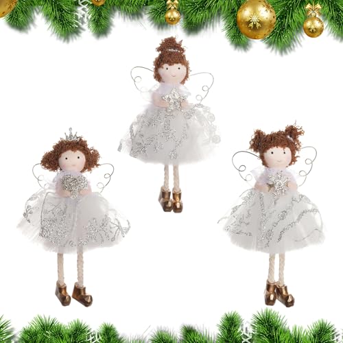 3 Stück Weihnachtsengel Puppenanhänger,Weihnachtsplüschtier Hängeornamente Weihnachtsplüsch Engel Puppenfee,Weihnachtsbaum Hängeornament für Weihnachtsbaumschmuck (Silbrig) von Embhlitfe