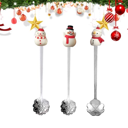 3 Stück Weihnachtslöffel Set,Weihnachts Kaffee Löffel Weihnachtsblumenlöffel Schneemannlöffel,Weihnachtsrührlöffel Weihnachtskaffee Löffel Edelstahlkaffeelöffel für Weihnachtsstrumpffüller von Embhlitfe