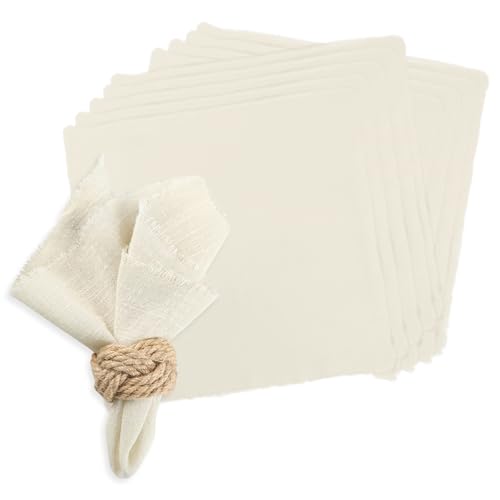 10 Stück Stoff Servietten Hochwertige Beige Servietten 32x32 cm Stoffservietten Salbeigrün Waschbar Stoffservietten Musselin für Tischdekoration Hochzeitsfeiern Cafés Restaurants (10 Stück Weiß) von Embhlitfe