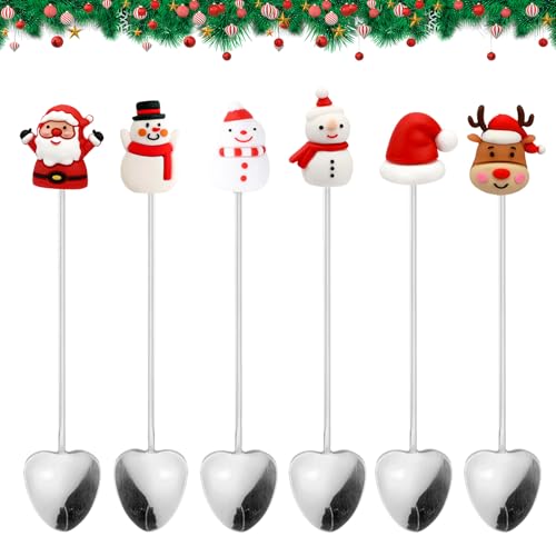 6 Stück Weihnachtslöffel Set,Weihnachtslöffel Edelstahl Weihnachts Kaffee Löffel Edelstahllöffel Weihnachtsrührlöffel,Weihnachts Edelstahlkaffeelöffel für Weihnachts Partygeschenke (Silbrig) von Embhlitfe