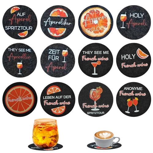 Embhlitfe 12 Stück Aperol-Untersetzer - Lustige Getränke-Untersetzer mit Sprüchen - Geschenk für Aperol-Liebhaber - Apero-Orangen-Untersetzer für Cocktailtisch oder Trinkdekoration von Embhlitfe