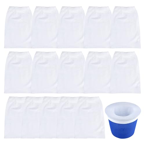 Embhlitfe 15 Stück Pool Skimmer Socken, Filtersocken Sieb Netz, Skimmer Filter Netz für Schwimmbadkorb, Sieb für Zubehör, Skimmer Socken für Korb Schwimmbad wiederverwendbar von Embhlitfe