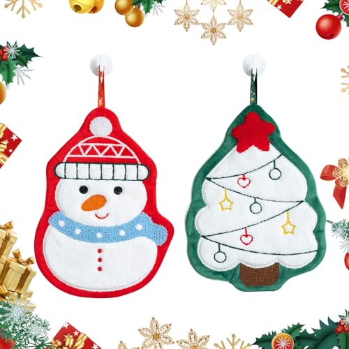 Embhlitfe 2 Stück Weihnachtshandtücher Super Saugfähige Handtücher Set Schneemann Weihnachtsbaum Modellierung Design Weihnachten Geschirrtücher für Weihnachten Dekoration Küche Bad Kinder von Embhlitfe
