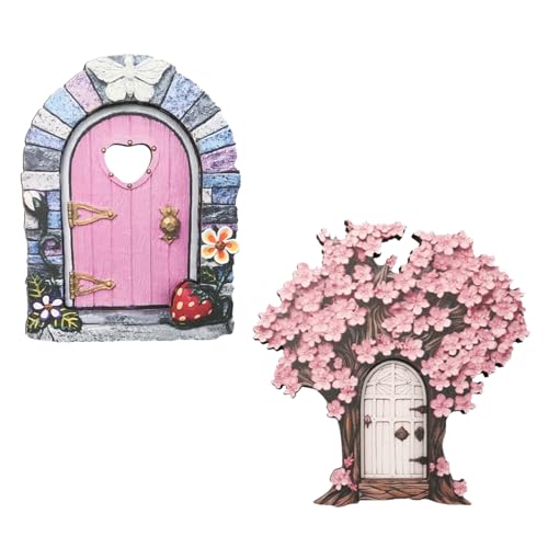 Embhlitfe 2 Stück hölzerne Fee Türen Garten Elf Tür Adorable Fairy Garden Miniaturen Garten Miniatur Ornamente für Bäume Gärten im Freien Indoor oder Outdoor (A) von Embhlitfe