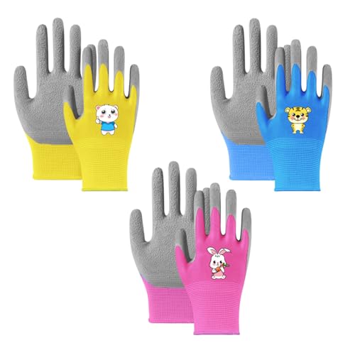 Embhlitfe 3 Stück Gartenhandschuhe für Kinder 5–9 Jahren,Bequeme Gartenhandschuhe für Kleinkinder,Arbeitshandschuhe für Kinder,Sicherheitshandschuhe für Kinder Jungen Mädchen (s(5-9)) von Embhlitfe