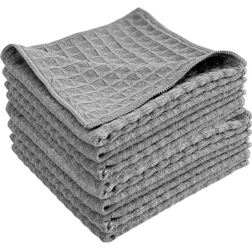 Embhlitfe 8 Stück Reinigungstücher Mikrofaser,30X30cm Grau Waffeltücher Mikrofasertücher Barista Tuch Geschirrtücher,Spüllappen Küchenlappen Putzlappen für Küche Fenster Glas Bad von Embhlitfe