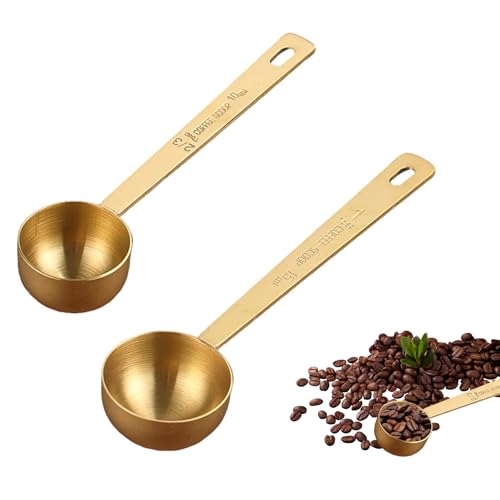 Embhlitfe Ritual Scoop Gold in verschiedenen Modellen, Edelstahl-Messlöffel, langer Griff, Präzisionsmesslöffel für Kaffee, Proteinpulver, Milchpulver, losen Tee, Zucker, Mehl (10 ml, 15 ml), 2 Stück von Embhlitfe