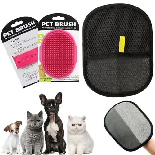 Embhlitfe Tierhaarentferner Handschuh mit Haustier Badebürste,Wiederverwendbare Fell Magnet Handschuh Pet Hair Remover Glove,Katzenhaarentferner Handschuh für Katzen Hunde Waschen Enthaaren (Rot) von Embhlitfe