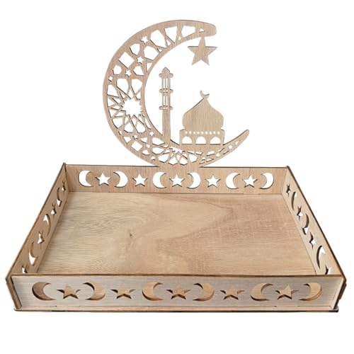 Ramadan Hölzernes Tablett Eid Essen Tablett Hölzernes Essen Serviertablett Islam Ramadan Dessert Tablett Für Deid Mubarak Tischdekorationen Islam Muslim Party Supplies (A) von Embhlitfe