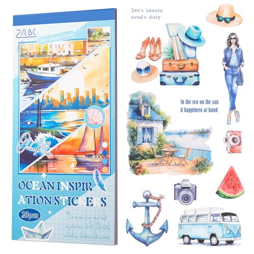 Scrapbook Stickers 20 Blatt Sticker Fotoalbum Blumen PET Bullet Journal Botanische Sticker für Scrapbook Bullet Journal Zubehör (Ozean) von Embhlitfe