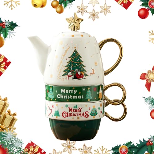 Teekanne Mit Tasse Teekanne Keramik 2 Tassen Set Weihnachtsmann Tea for One Set Edle Verpackung in Geschenkbox Kaffee Latte Milch Tee Blume und Früchtetee Teeservice (Weihnachtsbaum) von Embhlitfe