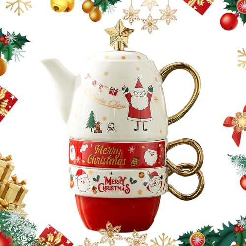 Teekanne Mit Tasse Teekanne Keramik 2 Tassen Set Weihnachtsmann Tea for One Set Edle Verpackung in Geschenkbox Kaffee Latte Milch Tee Blume und Früchtetee Teeservice (Weihnachtsmann) von Embhlitfe