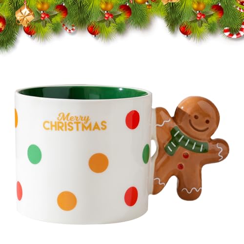 Weihnachts-Kaffeebecher 330ml Weihnachts-Keramik-Becher Xmas Becher Lovely Keramik-Tee-Tassen mit Griff für Kaffee Milch Tee Saft Büro Frauen Männer Kinder (Lebkuchenmann) von Embhlitfe