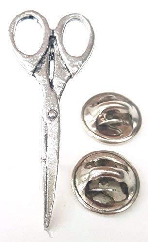Schere handgefertigt in massivem Zinn in Großbritannien Anstecknadel + 59 mm Button + Geschenk Tüte von Emblems-Gifts