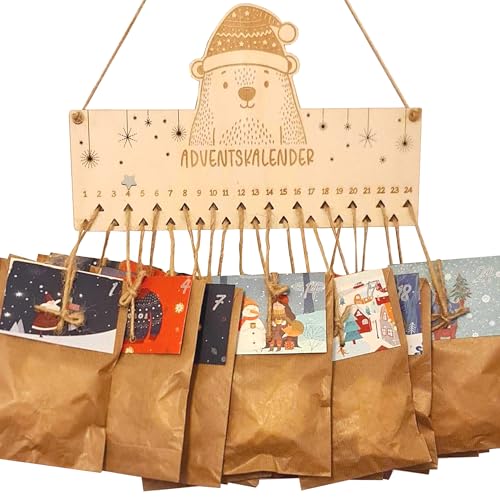 Adventskalender zum Befüllen - Holzschild mit 24 Kraftpapiertüten und Schnur zum Aufhängen Adventskalender zum Befüllen - Holzschild mit 24 Kraftpapiertüten und Schnur zum Aufhängen von Embracing Mindfulness