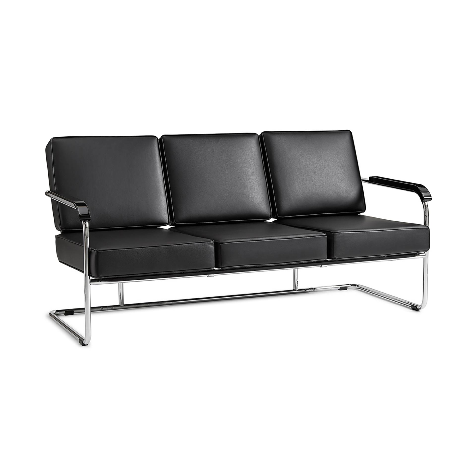 Embru - Moser Modell 1438 3-Sitzer Sofa - schwarz 0500/Montana Leder/LxBxH 169x85x82cm/Armlehnen tiefschwarz hochglanzlackiert/Gestell glanzverchromt von Embru