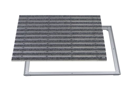 EMCO Eingangsmatte DIPLOMAT Rips hellgrau 12mm + ALU Rahmen Fußmatte Schmutzfangmatte Fußabtreter Antirutschmatte, Größe:600 x 400 mm von Emco