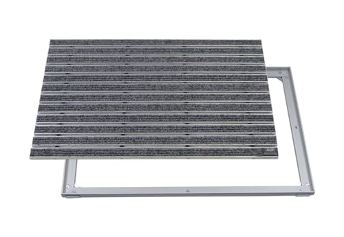 EMCO Eingangsmatte DIPLOMAT Rips hellgrau 22mm + ALU Rahmen Fußmatte Schmutzfangmatte Fußabtreter Antirutschmatte, Größe:600 x 400 mm von Emco