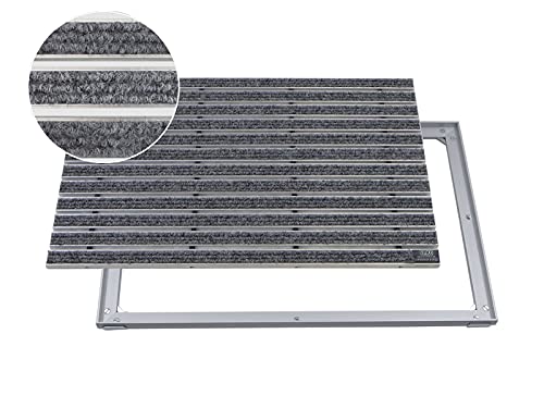 EMCO Eingangsmatte DIPLOMAT Rips hellgrau 22mm + ALU Rahmen Fußmatte Schmutzfangmatte Fußabtreter Antirutschmatte, Größe:1000 x 500 mm von Emco