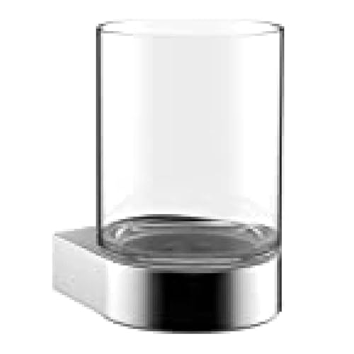 Emco Flow Glashalter mit 1 Glas, eleganter Zahnbürstenhalter aus Metall und Kristallglas, hochwertiger Zahnputzbecher zur Wandmontage, chrom und klar von Emco