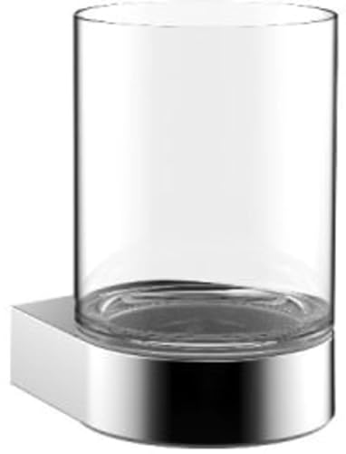 EMCO Flow Glashalter mit 1 Glas, eleganter Zahnbürstenhalter aus Metall und Kristallglas, hochwertiger Zahnputzbecher zur Wandmontage, chrom und klar von Emco