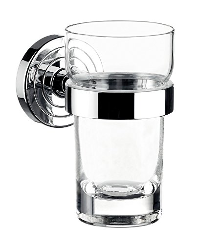 Emco Polo Glashalter mit 1 Glas, eleganter Zahnbürstenhalter zur Wandmontage, hochwertiger Zahnputzbecher aus Metall und Kristallglas, chromfarben und klar, Edelstahloptik von Emco