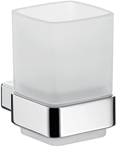 emco LOFT Glashalter mit Glas zur Wandmontage, eleganter und kompakter Zahnbürstenhalter aus Aluminium und Kristallglas, hochwertiger Zahnputzbecher, chromfarben und satiniert von Emco
