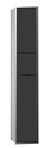 Emco ASIS 150 Unterputz-Schrankmodul für das Gäste-WC, Badezimmerschrank als Toilettenpapierhalter, Abfalleimer & Klobürstenhalter, Hochschrank mit Push to Open-Funktion, schwarz Normal von Emco
