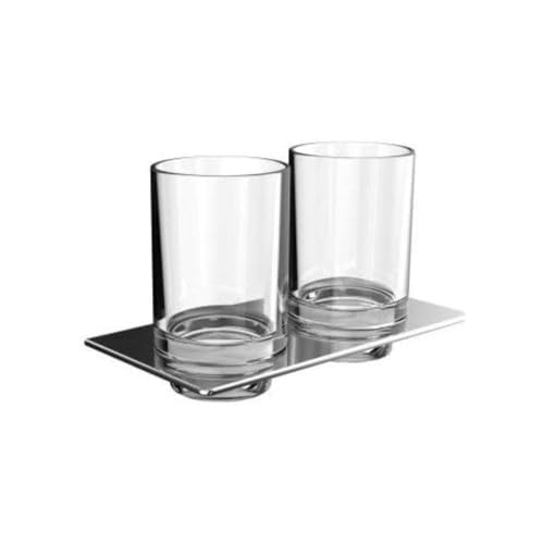 Emco Art Doppel-Glashalter (Kristallglas klar, Halterung Chrom, Maße 194x101 mm, Zahnputzbecher, Zahnbürstenhalter) 162500100, Glas, Normal von Emco