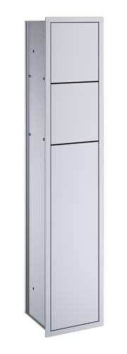 EMCO Asis 150 Unterputz-Schrankmodul für das Gäste-WC, Badezimmerschrank als Toilettenpapierhalter & Klobürstenhalter mit extra Fach, Hochschrank mit "Push to Open"-Funktion, silber, 280 x 293 x 890 von Emco