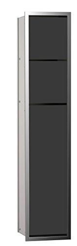 Emco Asis 150 Unterputz-Schrankmodul für das Gäste-WC, Badezimmerschrank als Toilettenpapierhalter & Klobürstenhalter mit extra Fach, Hochschrank mit Push to Open-Funktion, schwarz von Emco