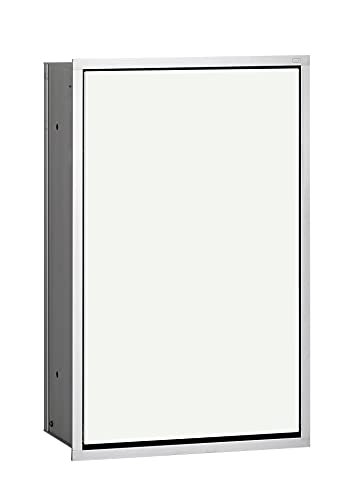 Emco Asis 300 Unterputz-Abfallsammler, diskreter Badmülleimer als Einbaumodul, praktisches Bad Zubehör mit Klappfach für Müllbeutel, mit Glasfront in Optiwhite von Emco
