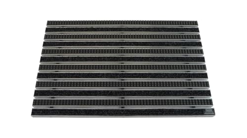 Emco Eingangsmatte DIPLOMAT Rips anthrazit + Bürsten grau 22mm Fußmatte Schmutzfangmatte Fußabtreter Antirutschmatte, Größe:740 x 490 mm von Emco