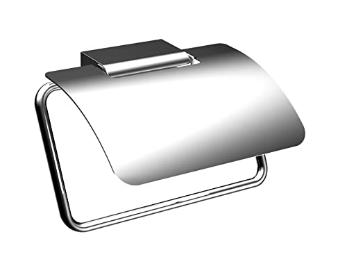 EMCO Flow Toilettenpapierhalter zur Wandmontage, markanter Papierhalter mit Deckel, hochwertige WC Papier Halterung aus Metall, chrom von Emco
