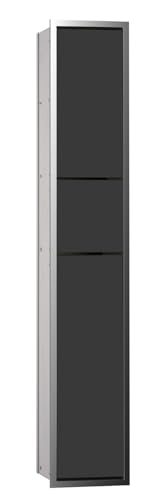 Emco Asis 150 Unterputz-Schrankmodul, Badezimmerschrank als Toilettenpapierhalter & Klobürstengarnitur mit extra Fach, Hochschrank mit Push to Open-Funktion, schwarz von Emco