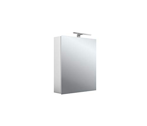 Emco Lichtspiegelschrank MEE mit Aufsatz-Beleuchtung (60 cm breit), hochwertiger Badezimmerspiegelschrank mit Steckdose, moderner Badezimmerschrank, neutralweiß von Emco