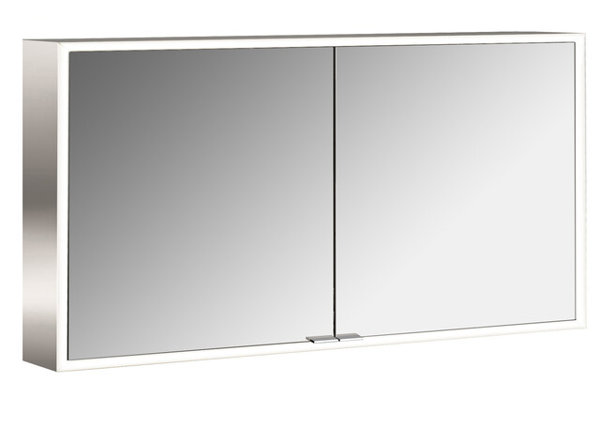 Emco asis prime Lichtspiegelschrank, Aufputzmodell, 2 Türen, mit Lichtpaket, 1300mm, Ausführung: Glasrückwand schwarz von Emco