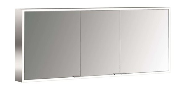 Emco asis prime Lichtspiegelschrank, Aufputzmodell, 3 Türen, mit Lichtpaket, 1600mm, 9497, Ausführung: Gehäuse Aluminium - Rückwand weiß von Emco